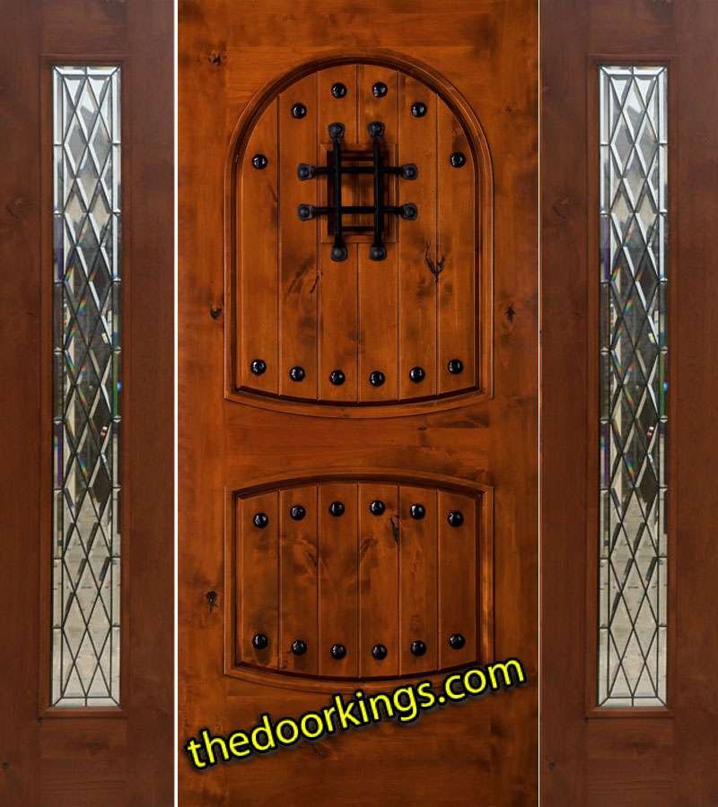 10 panel wood door with two mystic siddlites and a rectangular transom